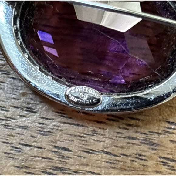 Vintage Danecraft Sterling Silver Brooches Purple Center Faceted Cabochons (2) - Picture 4 of 6